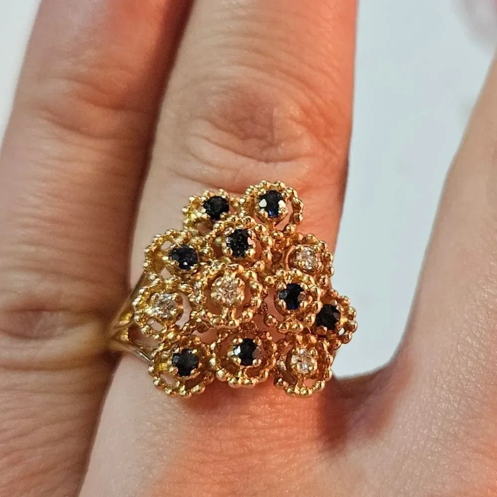 14k Gold Sapphire & Diamond Cocktail Ring